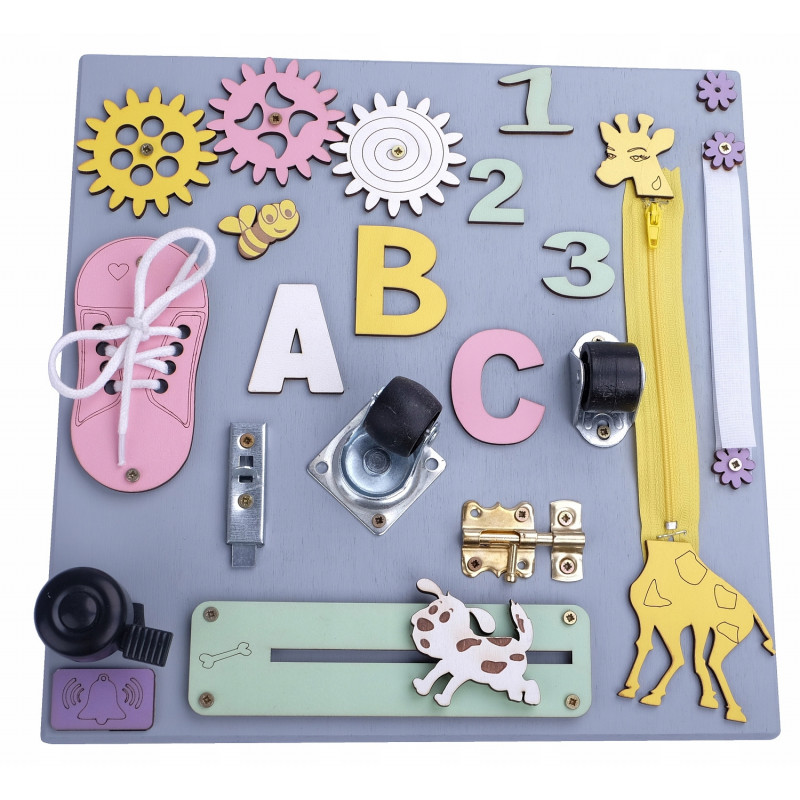 Montessori drevená tabuľka Žirafka - modrá