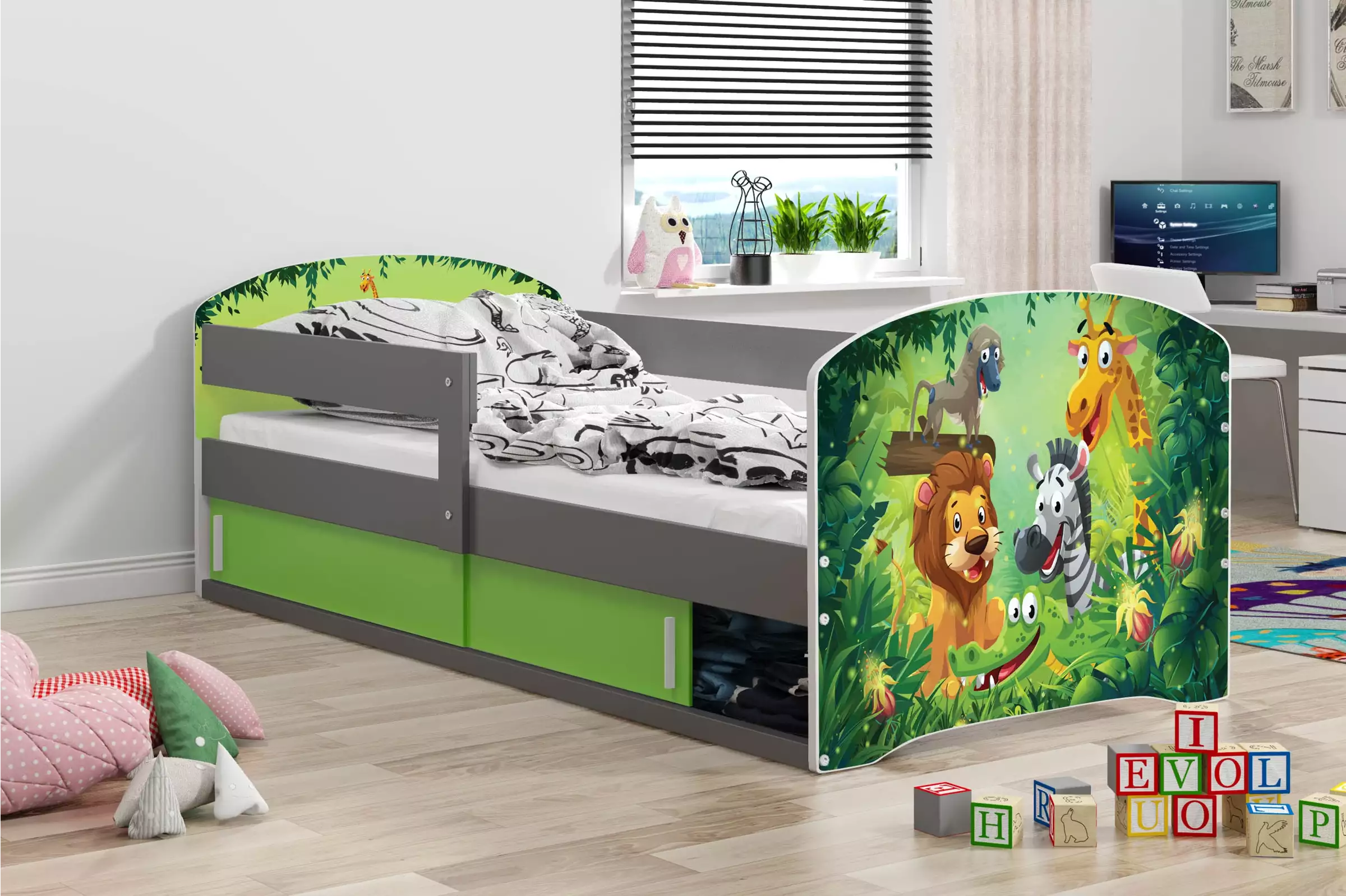 Detská posteľ Luki 1 jungle 160x80 s posuvnými dvierkami