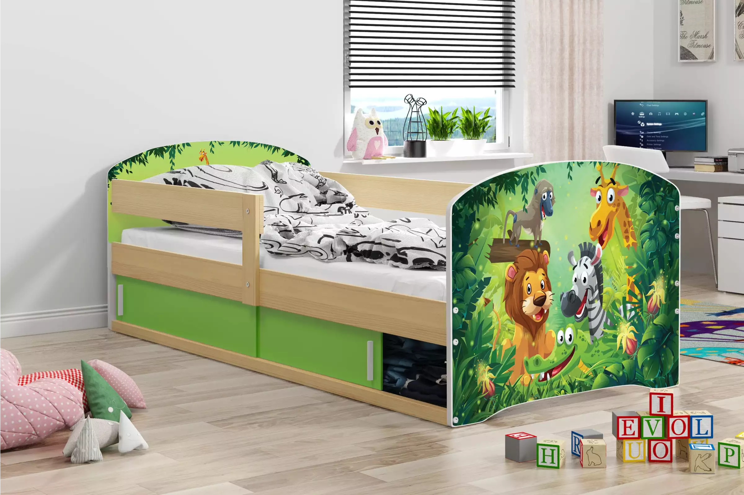 Detská posteľ Luki 1 jungle 160x80 s posuvnými dvierkami