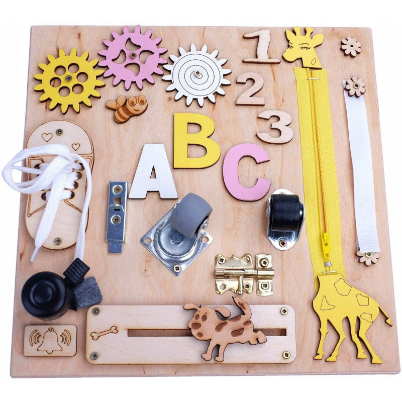 Montessori drevená tabuľka Žirafka prírodná