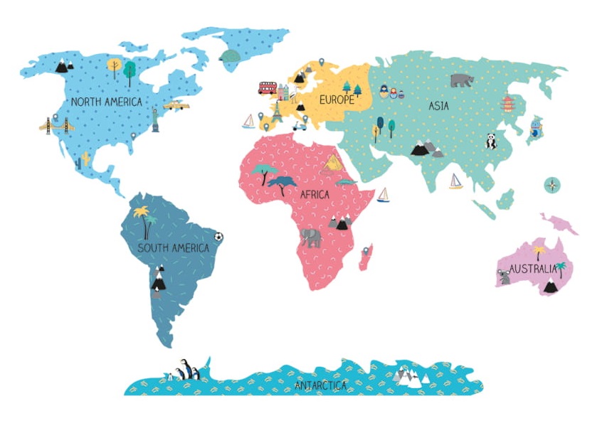 Samolepka na stenu Mapa sveta farebná